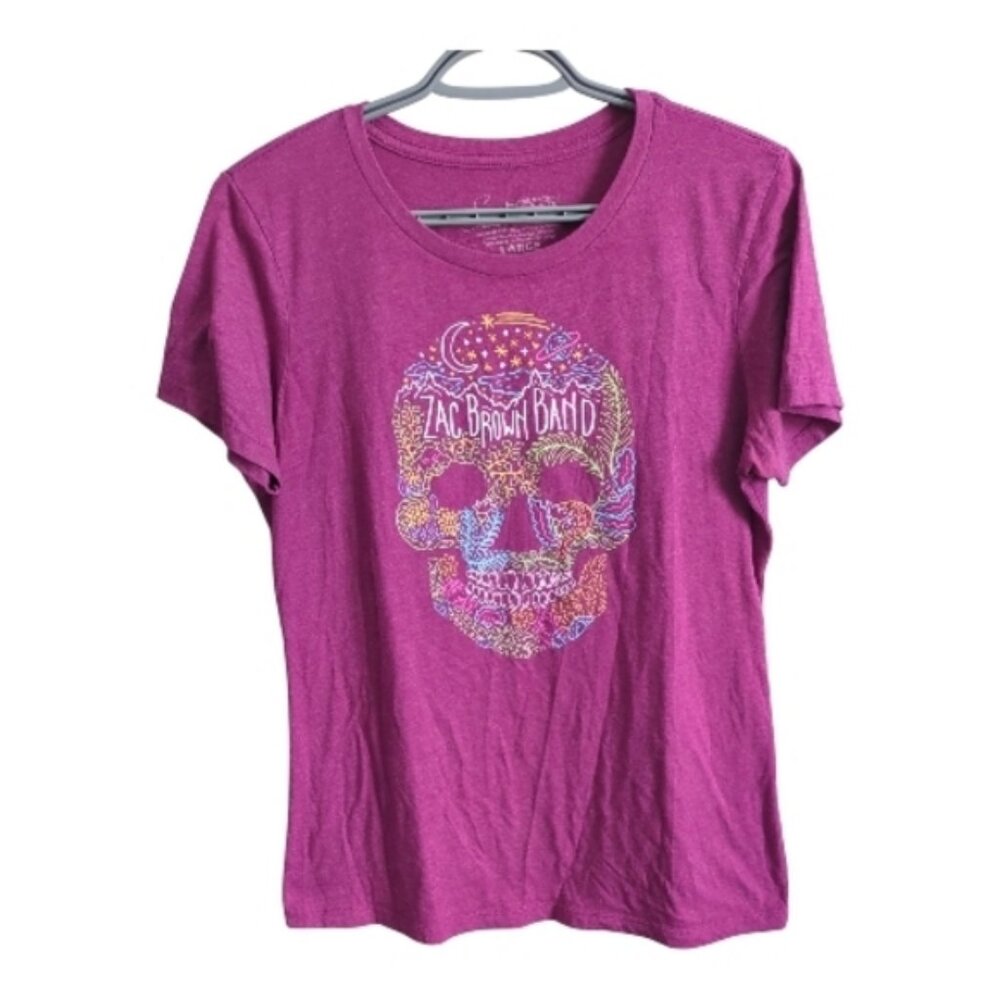 Zac Brown's‎ Southern Ground 2017 Tour Band T-Shirt Pink/Purple Skull Size Large